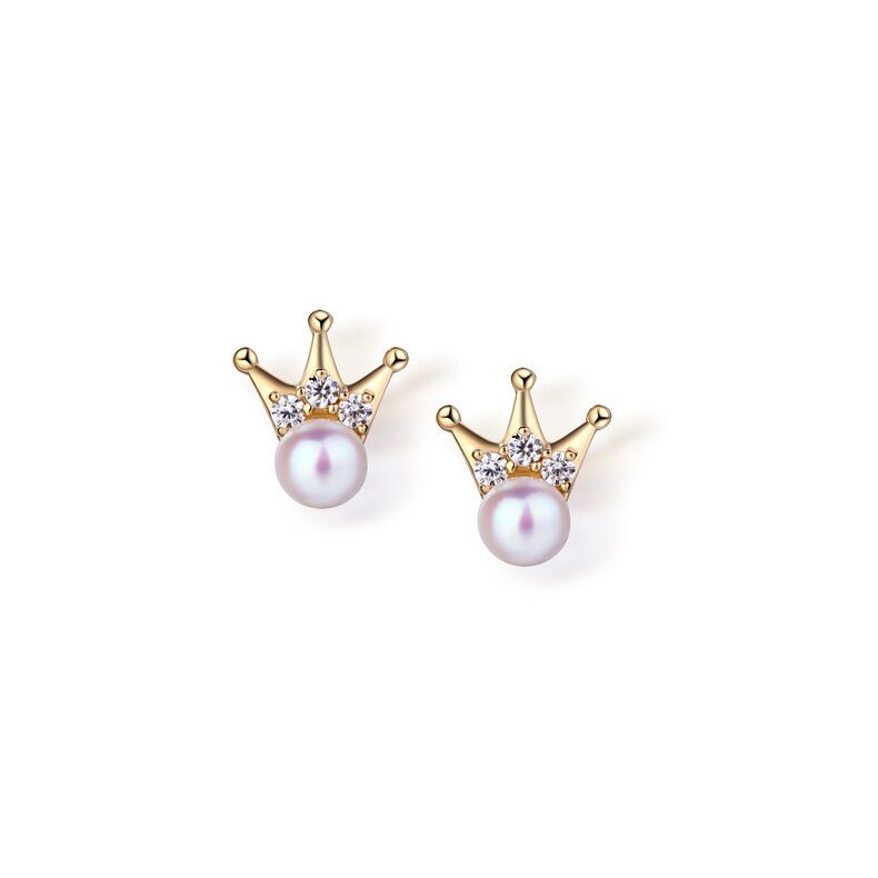 Ladies Pearl 3A zircon Allergy Free Earrings with 14k Yellow Gold